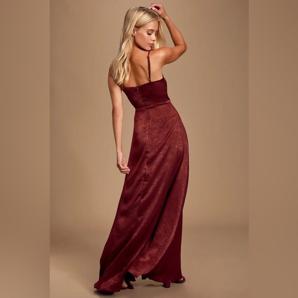 Lulus Burgundy Satin Maxi Dress sizes S and M brand new - Picture 4 of 6